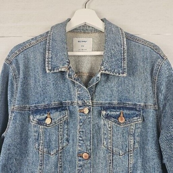 Old Navy Womens Medium Wash Denim Trucker Jean Jacket  Distressed‎ Size XXL - Picture 3 of 9